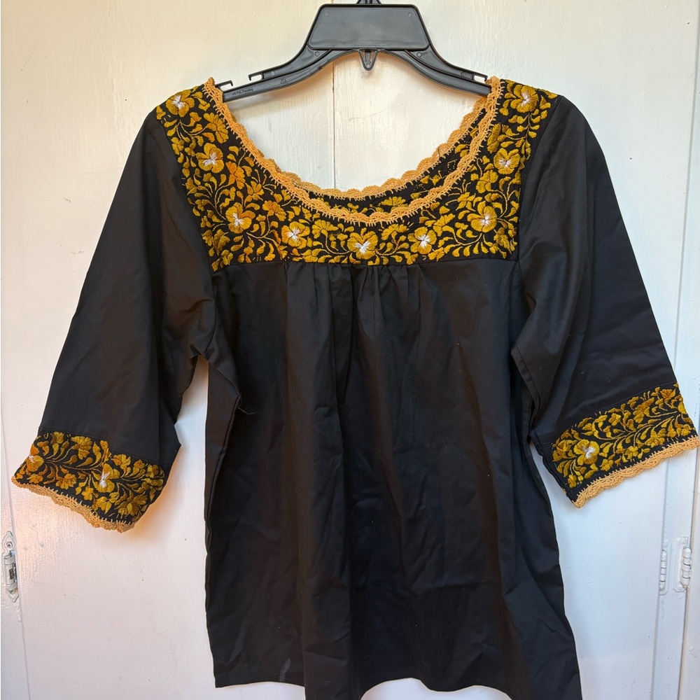 Embroidered Black and Gold Women's Top